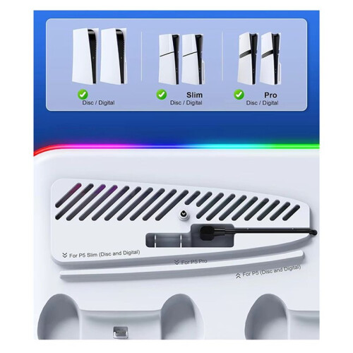 For PS5/Slim/Pro Cooling Stand with LED Controller Charging Station, 3-Gear Cooling Fan for  5 Console White 1