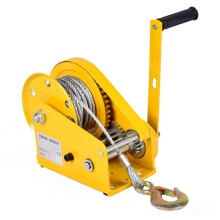 Heavy Duty 2Way Hand Winch SelfLocking With Automatic Brake For Boat Trailers 1200Lbs Capacity Rope & Hook Bare Metal