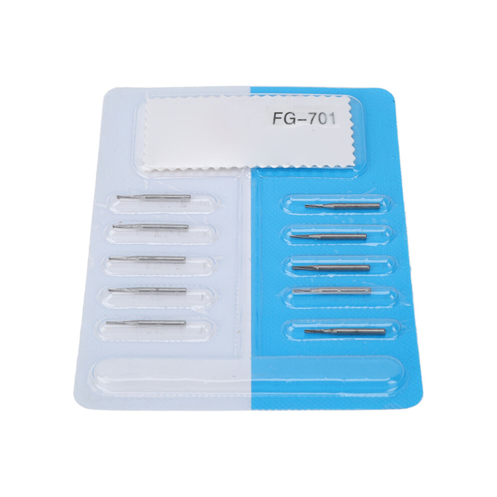 10pcs Tungsten Steel Dental Bur Set for High Speed Handpiece 701
