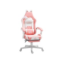 HOMCOM Cat Ear and Paw Reclining Office Chair, with Footrest - Pink/White