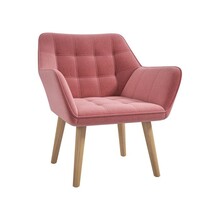 HOMCOM Accent Chair, Arm Chair with Wide Arms, Slanted Back, Thick Padding and Rubber Wooden Legs for Living Room, Pink