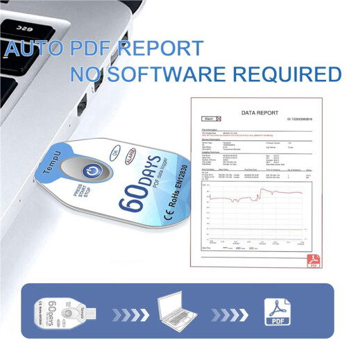 Temperature Data Logger USB Disposable PDF Temp Recorder Thermometer Logger TempU02 60 Days for Cold Chain 50 Pack 2