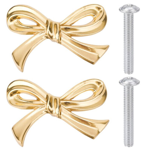 6pcs Gold Brass Bow Dresser Knobs, Vintage Bow Shape Drawer Pull Handles for Cabinet, Wardrobe, Kitchen 1
