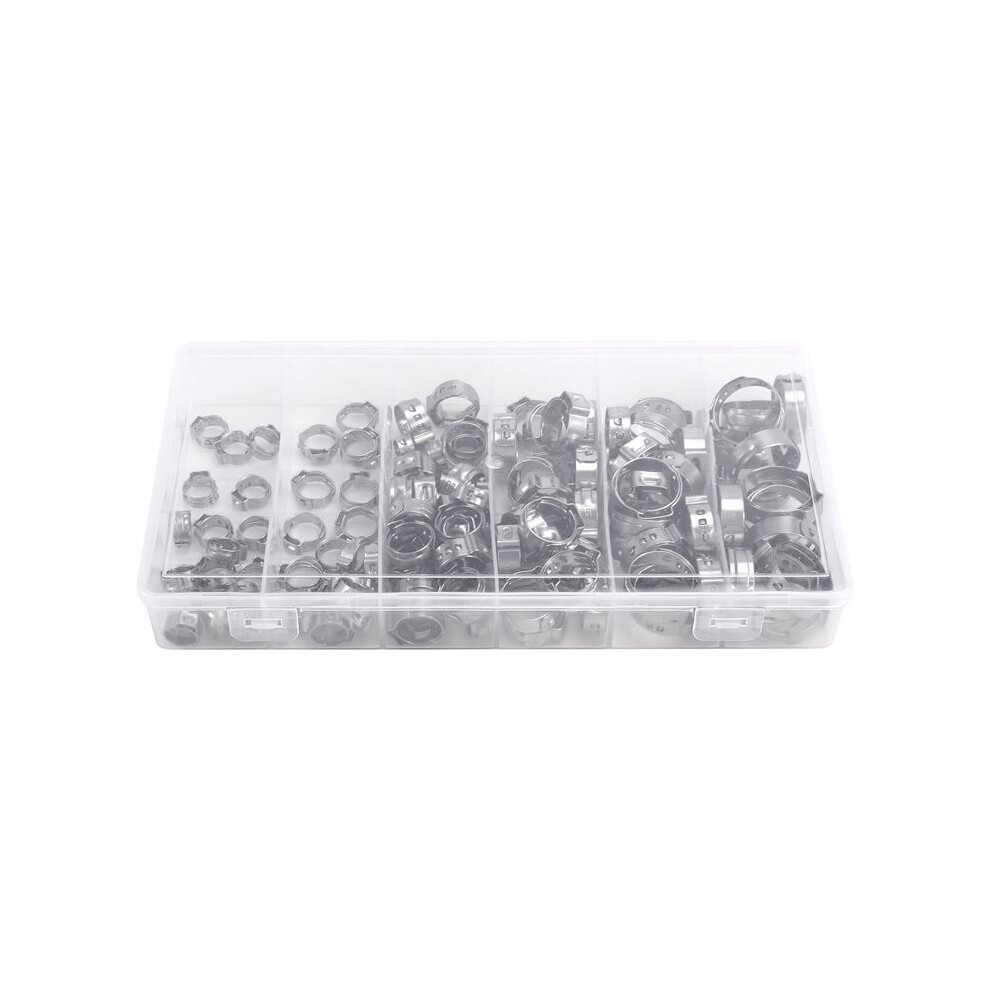 130Pcs Hose Clamps Single Ear Stepless 5.8-21Mm Stainless Steel Hose Clamps Cinch Clamp Rings For Sealing Kinds Of Hose 4713129663525
