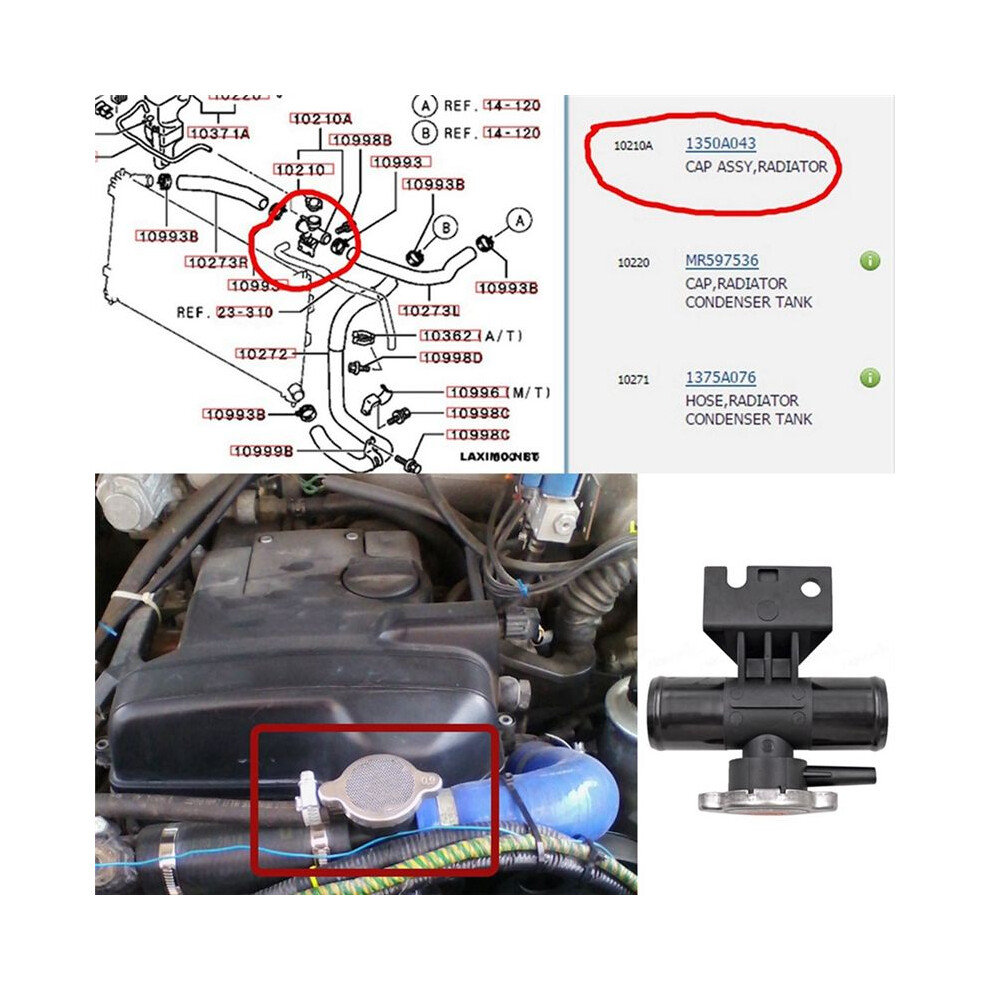 Radiator Neck Filling W/ Cap Water Hose Connector 1350A043 For Lancer Outlander Galant Fortis Asx 4B11 4713420910700