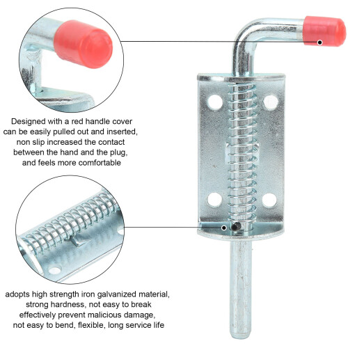 10mm Diameter Barrel Bolt Latch with Non-Slip Red Handle for Trailers 1