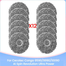 Paño de Mopa Aspiradora para Cecotec Conga 9590/9990/10090 AI Spin Revolution Ultra Power, Repuestos (12 Unidades)