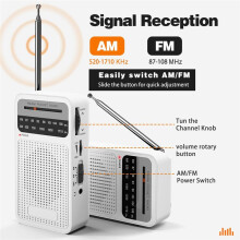 AM FM Taschenradio, Transistorradio mit Lautsprecher, Kopfhöreranschluss, Tragbares Radio für Den Innen- und Außenbereich, Weiß