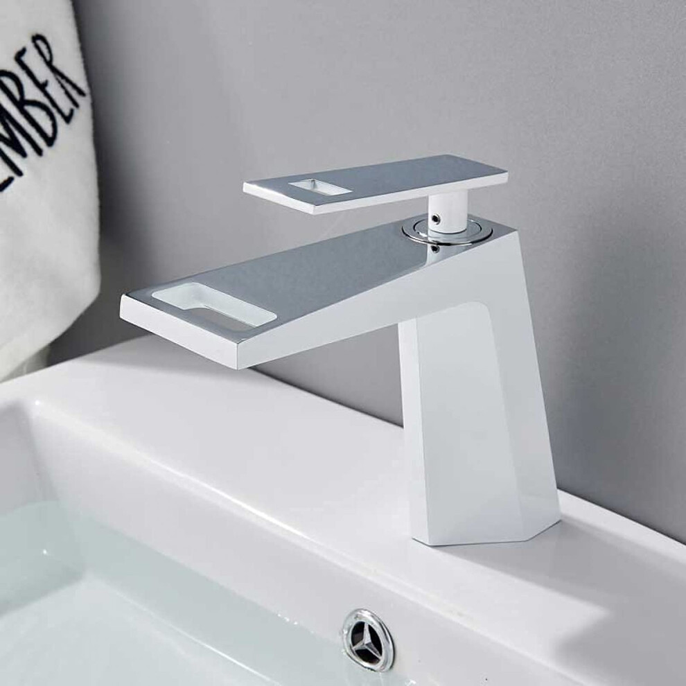 Kitchen Faucets For Sink, Chrome Bathroom Basin Faucet, Singlehandle Mixer Tap, Waterfall Spout, Hot Cold Water, White Chrome Finish 9426802738612