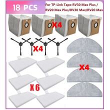 18 Stuks voor Tapo RV30 Max / RV20 Max / RV30 Max / RV20 Max Stofzuigeronderdelen Filters Dweil Zijborstel Stofzakken