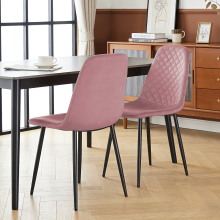 2PCS Velvet Dining Chairs Rose Breakfast Metal Leg