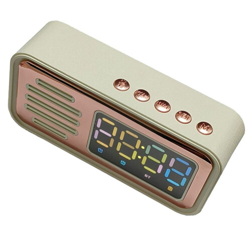Retro Multifunctional  Speaker LED Color Digital Display Clock, Alarm Clock Desktop Speaker Gift Beige