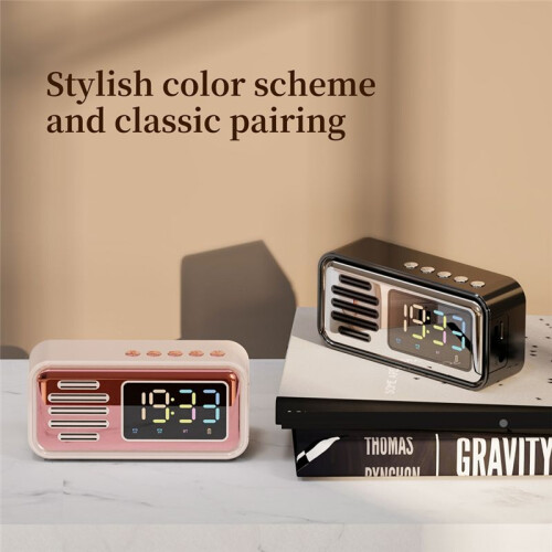 Retro Multifunctional  Speaker LED Color Digital Display Clock, Alarm Clock Desktop Speaker Gift Beige 1