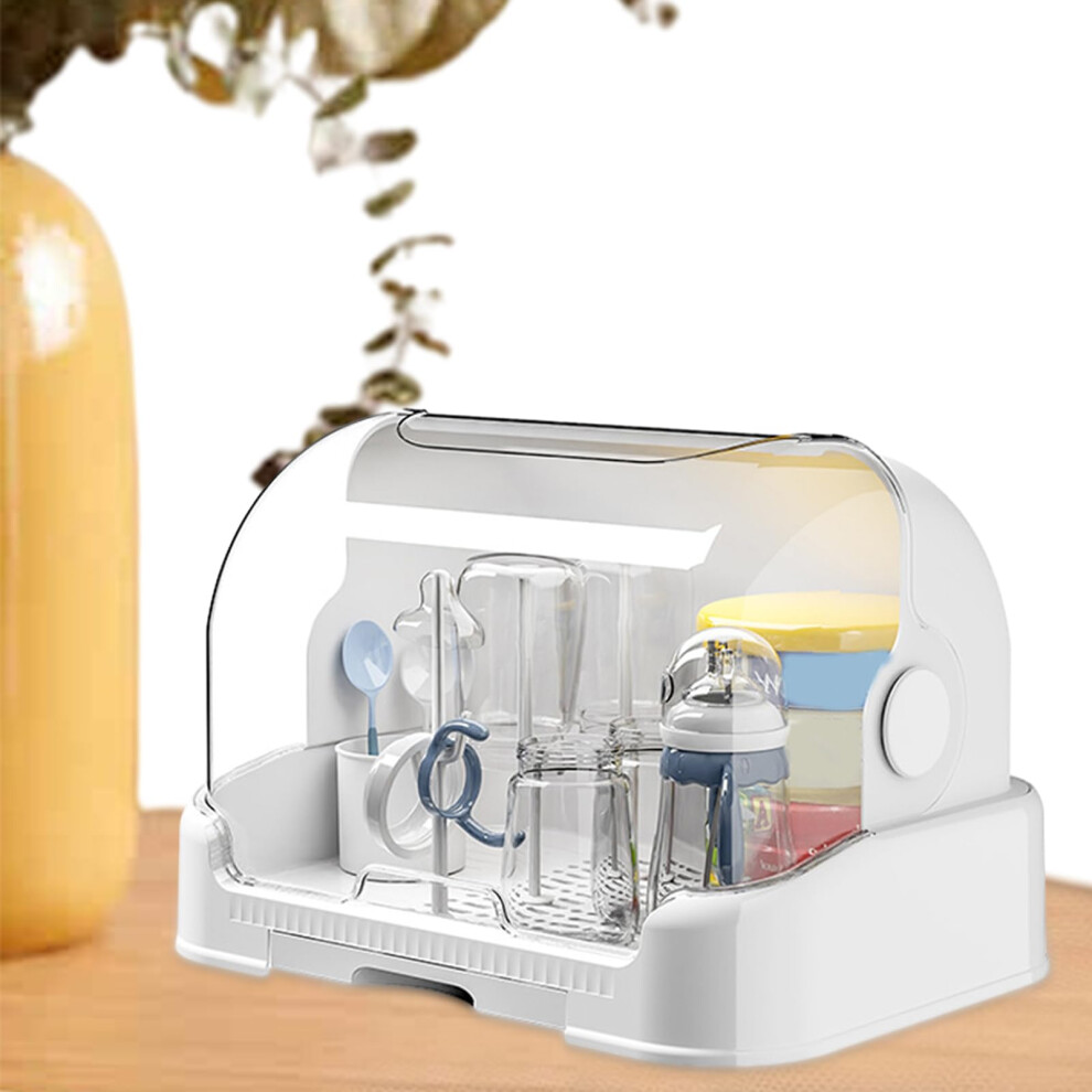 Baby Bottle Dryer Rack With Removable Water Tray, Toddler Bottles Dustproof Storage, Teats And Cups Pump Parts White