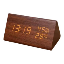 LED-Studentenklok, Eenvoudige Houten Klok, Temperatuurweergave, Geluidsgestuurde Klok, Desktop, Decoratieve Ornamenten, Bruin