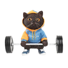 Lifting Dumbbell Cats Statues Home Decors Cats-Blue Orange.
