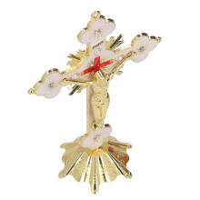 Metal Enamel Cross Wall Decor, Gold & White, Rust-Resistant 21cm Height