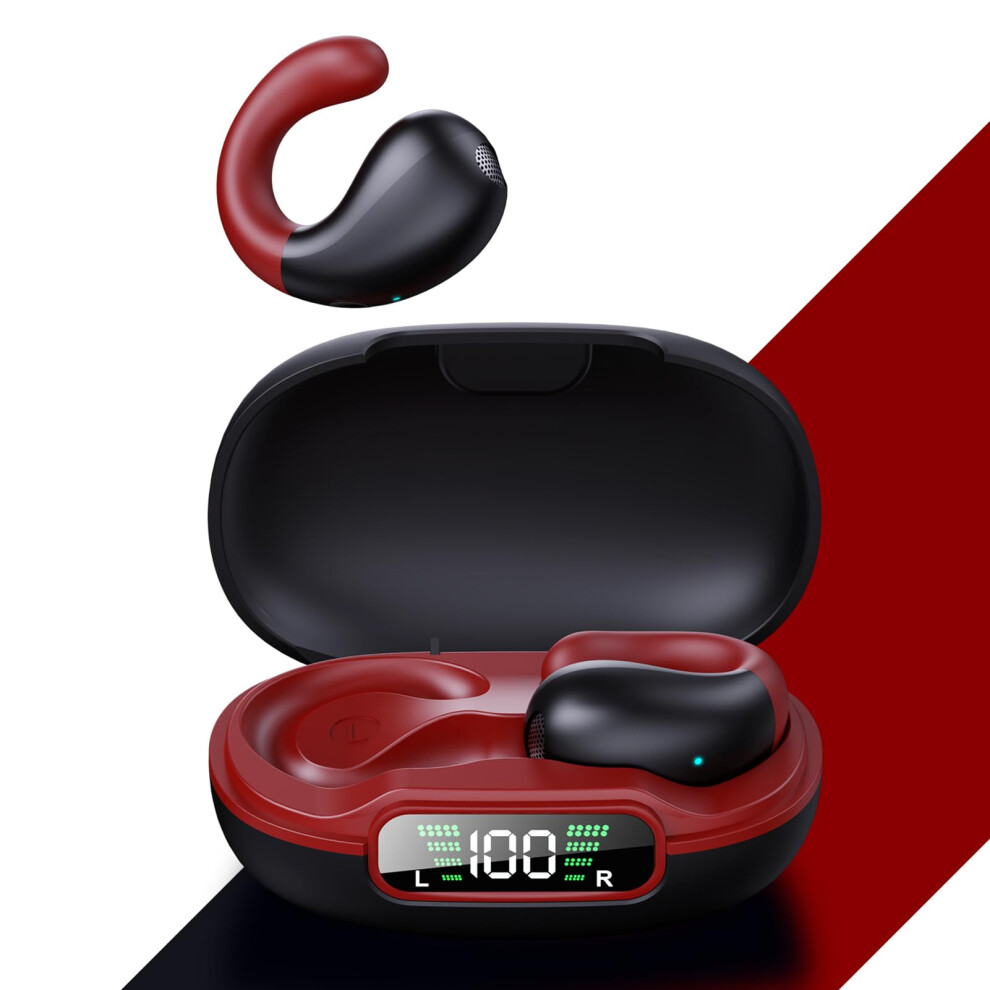Bluetooth Earbuds, Overear Design, 3D Hifi Stereo, Touch Control, Noise Reduction, Charging Case, & Black/Red 9347817374421