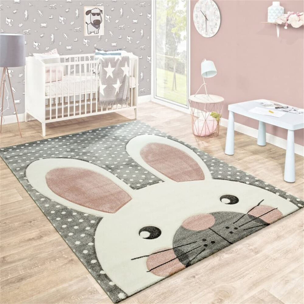 Circle Rug Animal Crawling Play Mat 40X60cm Nonslip Indoor Nursery Floor Rug For Living Room Bedroom Kids Grey