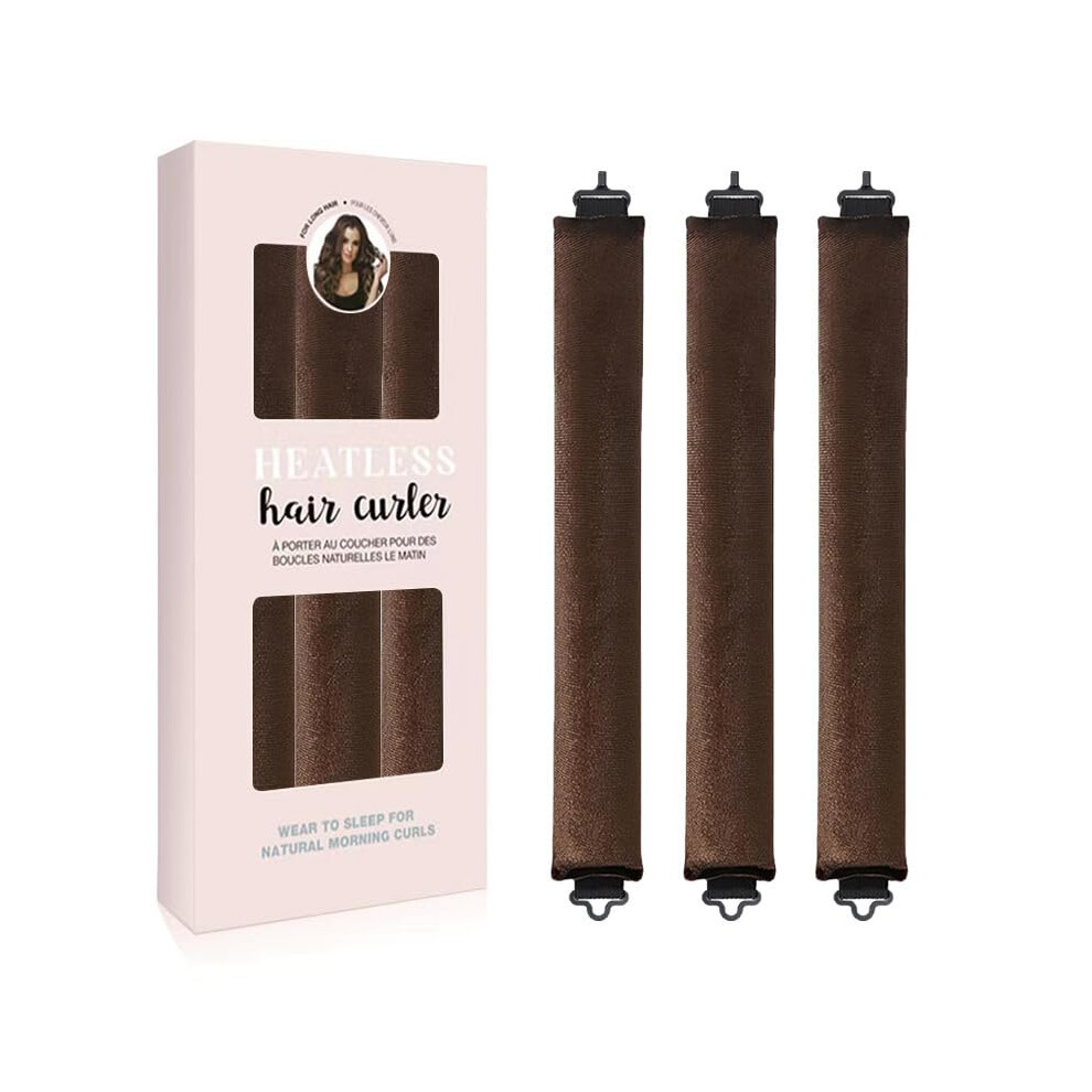 Soft Satin Heatless Hair Curler For Women, NoHeat Overnight, SleepIn Curls, 3Piece Coffee Color