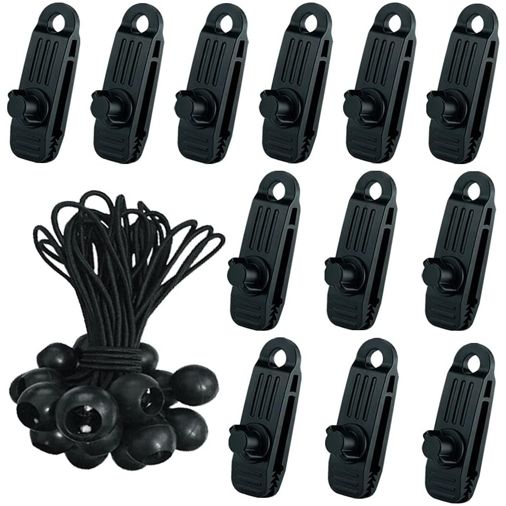 Tarp Clip And Elastic Rope Set, Wide Application Alligator Mouth With Tooth For Enhanced Grip, Non-Slip Tarpaulin Clamps With Durable Elastic Cords, 9009791506730