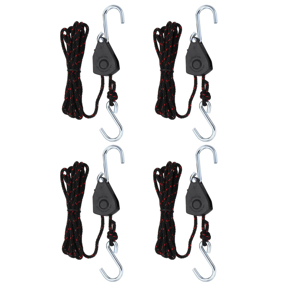 1/8' X 6.6 Ft Rope Ratchet Tie Down Straps, 4 Pcs Adjustable Kayak Rope Tie Down For Canoe Bow And Stern, Red, Black 9382693979285