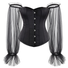 Corset overbust em brocado de cetim com barbatanas de aço, modelador de cintura com ilhós de cobre puro, formato ampulheta, tecido de camada dupla,