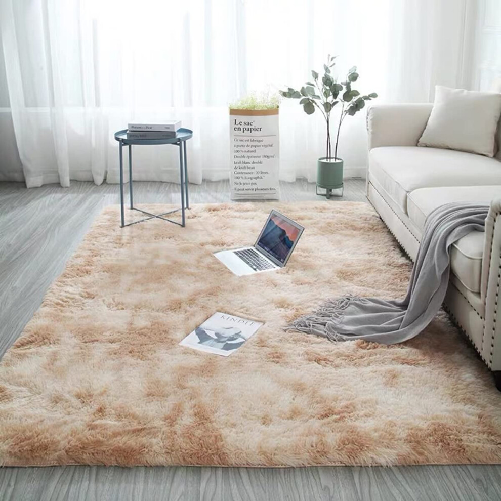 Soft Fluffy Area Rug, Living Room And Bedroom Plush Shag Rug, Camel Color 79x118 Inches, Kids Nursery Dorm Fuzzy Carpet