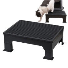 Cat Ramp for Litter Box Height Adjustable, Elevated Litter Stairs Stool, Filter Grid, Black, Indoor Outdoor