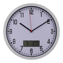 Multifunctional Wall Mounted Clock With LCD Screen Time Temperature And Humidity Measurements Silver
