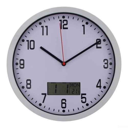 Multifunctional Wall Mounted Clock With LCD Screen Time Temperature And Humidity Measurements Silver