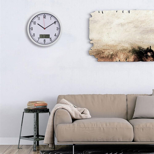Multifunctional Wall Mounted Clock With LCD Screen Time Temperature And Humidity Measurements Silver 2