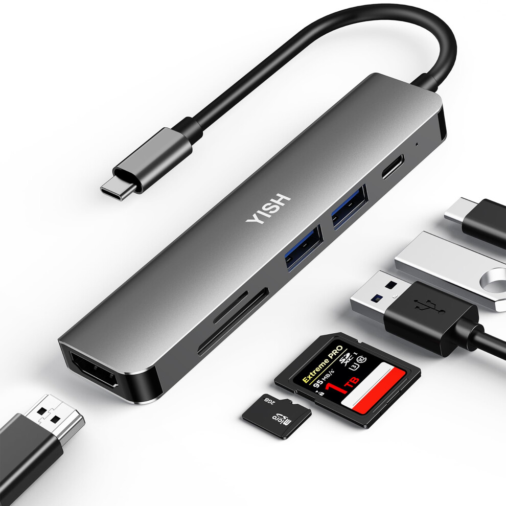 Usb C Hub 6In1 Pd 100W Power Delivery 4K Hdmi 2 Usb A Ports Sd/Tf Card Reader For Desktop Pc And Laptop Grey 9189345454769