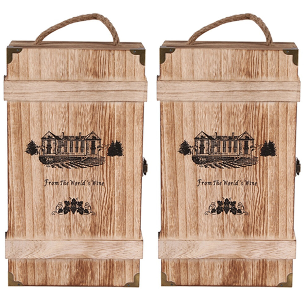 2X Vintage Wood 2 Wine Bottle Box Carrier Crate Case Storage Carrying Display Holder Birthday Party Christmas Gift Red 6033840934321