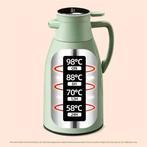 Termisk Vattenkokare för Hushåll, Digital Display, Kaffe, Termos, Glasfoder, Termosflaskor, Stor Kapacitet, Vattenflaska, Blå 2 L 2