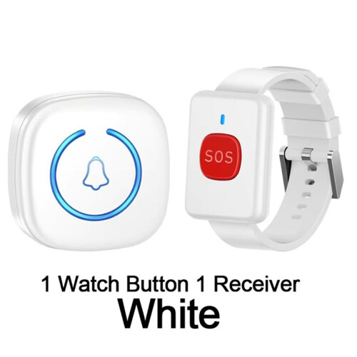 Wireless Watch Button Pager Emergency SOS Paramedic Pager Emergency Call Button for Patient Call System EU Plug White 1