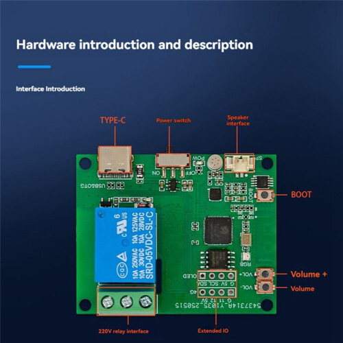 ESP32-AI 1 Way Voice Control Relay Module Voice Recognition Relay Onboard Microphone Amplifier Speaker TYPE-C Interface 1