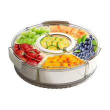 Roterende Snackdooscontainer met Zes Roosters en Handvat Keuken Verzegelde Kruidenopbergdoos Transparant Snackbakje voor Gedroogd Fruit