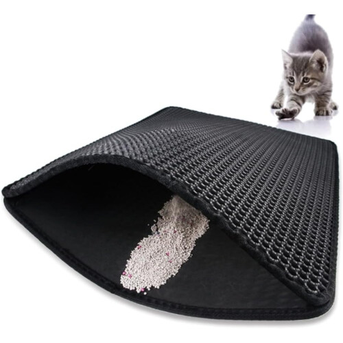 Cat Litter Mat Double Layer Washable Trapping Mat Scatter Control Under Litter Box Gray 1