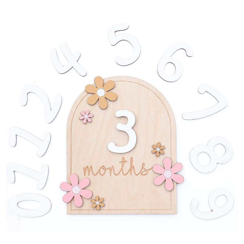 Baby Monthly Milestone Cards 1Piece Wooden FlowerStyled Milestone Discs for Infants 012 Months Photo Props