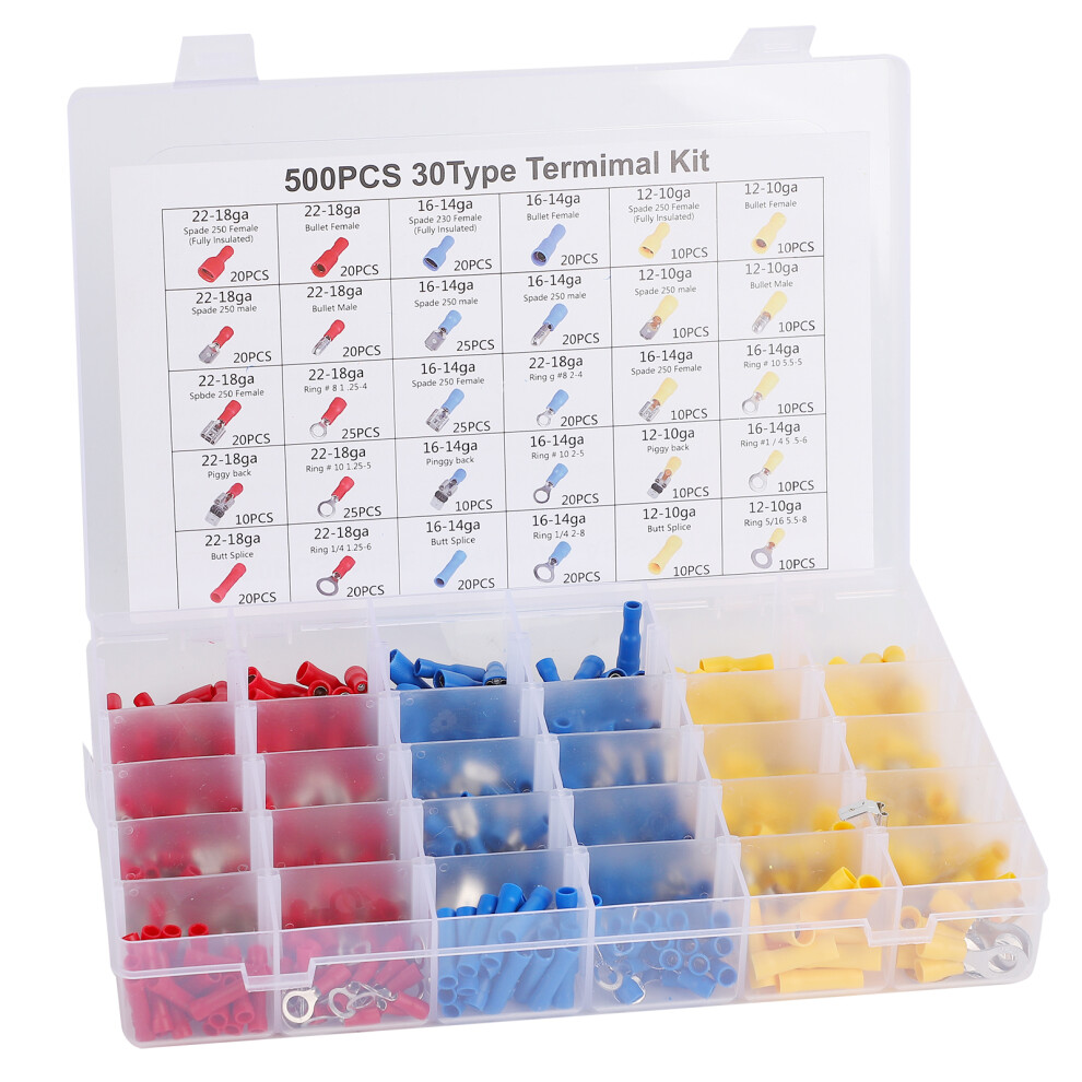 Professional Grade Electric Wire Connectors Kit, Durable High Performance Crimp Marine Automotive Cable Terminals, 500Pcs, Small Voltage Drop, Easy 9358999695372