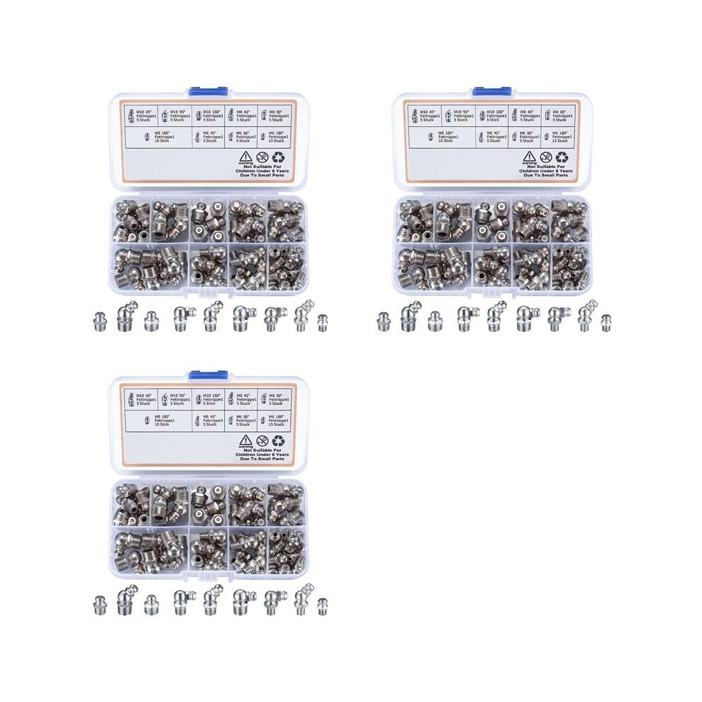 180Pcs Metric Grease Fittings Kit, M6 M8 M10 45 90 Degree Hydraulic Grease Zerk Assortment For Angled Grease Mechanical 4712662054142