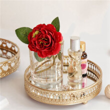 2X Nordic Glass Gold Iron Tray Household Light Luxury Decoration Fruit Tray Cosmetics Jewelry Storage Tray