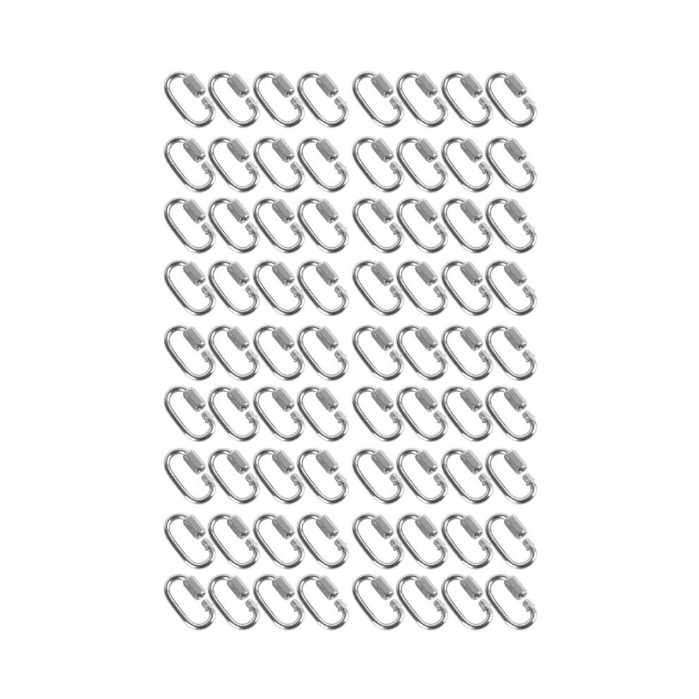 72 Pcs Quick Link M4 4MM Stainless Steel Chain Connector,Heavy Duty D Shape Locking Looks for Carabiner, Max.Load 500 Lb