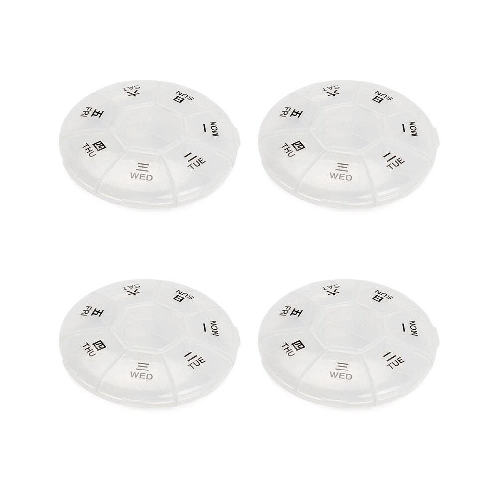 4X Round Portable Pill Box Medicine Planner Small Case Weekly Pill Organizer 7-Sided Pill Reminder Round Shaped