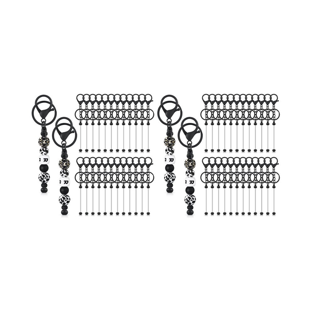 48 Pcs Beadable Keychain Bars Bulk For Beads Diy Blank Keychain Metal Beaded Keychain For Bead Keychain Crafts Black 4713088752735