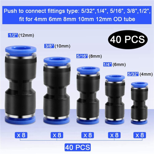 Quick Coupler Kit, Push- Direct Coupling, Pneumatic Air  Connector Direct Connection(4mm/6mm/8mm/10mm/12mm)80 PCS 2