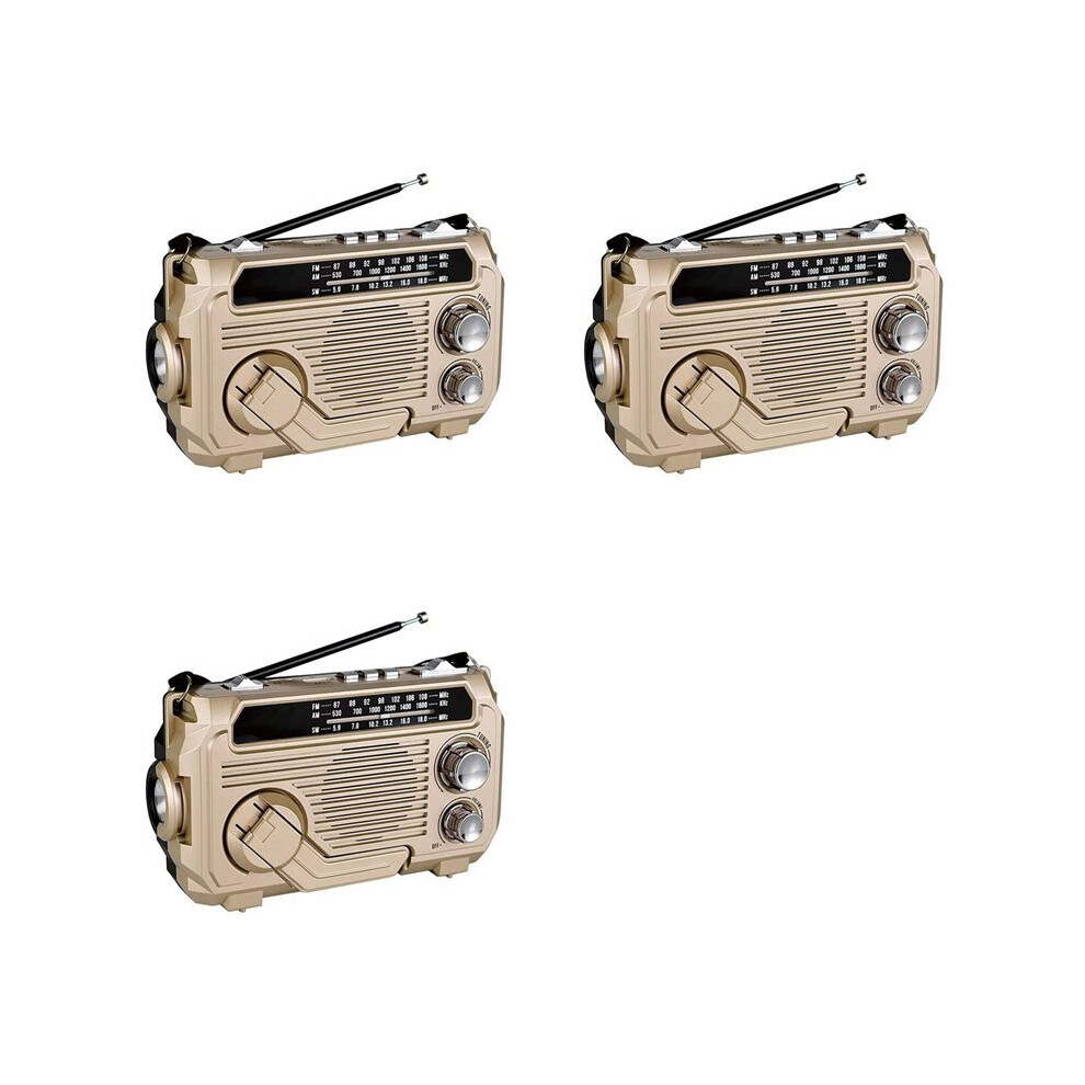 3X Fm Am Sw Radio Solar Charging Emergency Radios Receiver Hand Crank 5.2 Support Tf Usb Gold 4713741983254