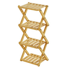 Foldable Stand Indoor Outdoor Bamboo Standing Tall Plant Pot Display Shelf 4 Tier Natural Window Balcony