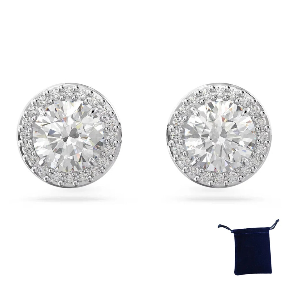 (SHLED1) S925 Silver Classic Happiness Diamond Round Crystal Earrings Bracelet Necklace Set Women Gorgeous Una Swarovski Angelic Series Jewelry Set